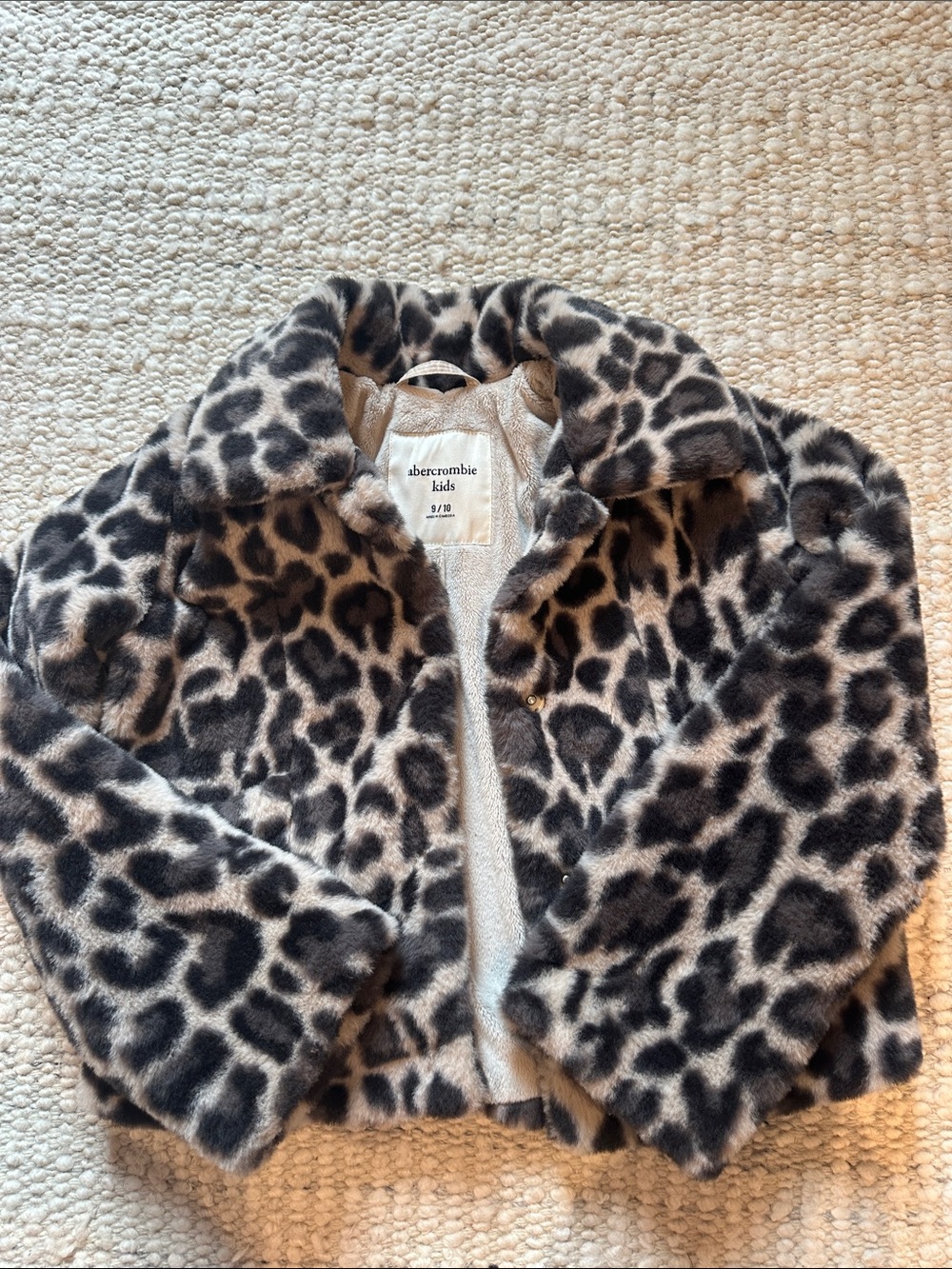 abercrombie kids Black & Cream Leopard Faux Fur Jacket